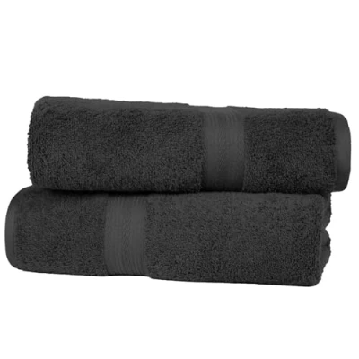 Abbildung von Amazon Basics 2 Badetücher für Badezimmer, farbecht, 100 % Baumwolle, weich, saugfähig, 70 x 140 cm, Stück, Schwarz