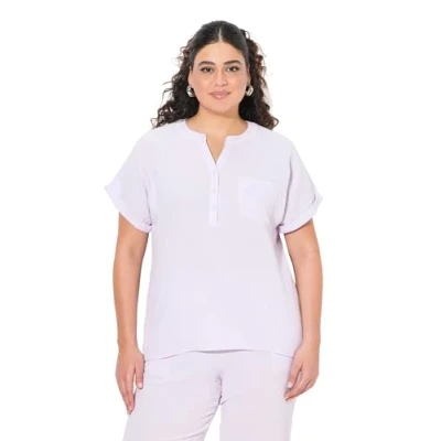 Abbildung von Ulla Popken Short Sleeve Bluse, Damen, Größe: 50/52, Lavender