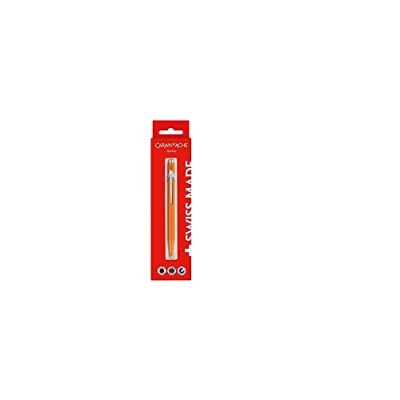 Abbildung von Caran d&#039;Ache Druckkugelschreiber 849 Metall Fluo Orange im Blister Etui, Schriftfarbe Blau, Maße: ca. 14 cm, 0849.630