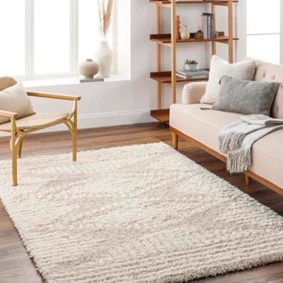 Abbildung von Surya Sarajevo Shaggy Berber Teppich Flauschiger für Wohnzimmer, Esszimmer, Schlafzimmer, Langflor Hochflor Weiss flauschig groß 160x220 cm, Wohnzimmerteppich in Beige