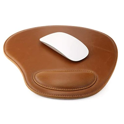 Abbildung von Londo Tapis de Souris Ovale en Cuir PU Avec Repose Poignet Ergonomique Confort (Marron Clair)