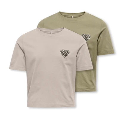 Abbildung von ONLY Girls Kogrex LEO Heart 2 PACK Tshirt print für Kinder, Größe: 122/128, Pumice stone/mermaid
