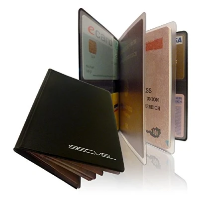Abbildung von Patentierte Reisepasshülle RFID NFC &amp; Magnetfeld Blocker Schutzhülle für Reisepass, Ausweis, Kreditkarte, EC Karte Kartenschutz Organizer 100% Datenschutz geprüft von CTC/advanced (member of RW TÜV Group) Schwarz