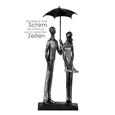 Abbildung von Casablanca Design Deko Skulptur Umbrella aus Kunstharz, mit Spruchanhänger Höhe 36 cm grau/Silber Dekofigur Home Liebe Geschenk für Freundin oder Freund