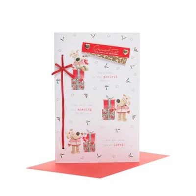 Abbildung von Boofle Weihnachtskarte mit Aufschrift Daughter With Love, verziert