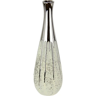 Abbildung von Vase aus Keramik bauchig Keramikvase Dekovase Pampasgras Einzelblumen Trockenblumen Zylindervase Silber weiß matt glänzend Bodenvase Blumenvase Modern Vasen für Tischdeko Tischvase Trockenblume 35cm