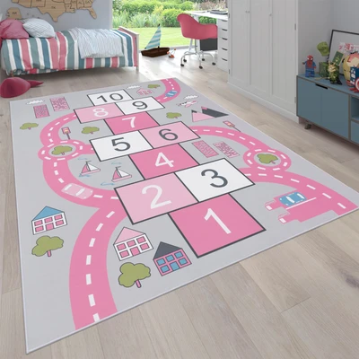 Abbildung von Paco Home Kinderteppich "Bino 569" rechteckig 4 mm Höhe Kurzflor, Straßen-Spiel-Teppich &amp; Motiv Hüpfkästchen "Himmel Hölle"