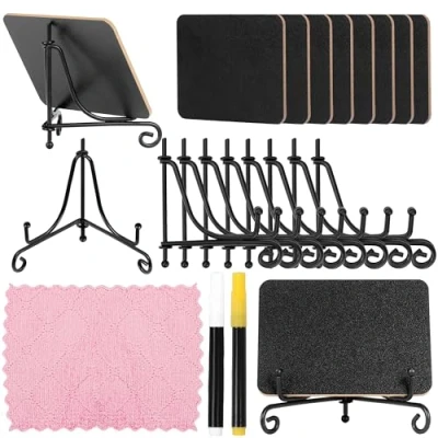 Abbildung von Belle Vous 10 Stück Mini Kreidetafel Schilder mit Ständer Doppelseitige Tischtafel Tafeln für Essensschilder, Tischnummern, Message Boards oder Party Dekoration Rechteckige Hochzeit