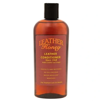 Abbildung von Leather Honey Lederpflegemittel Premium Lederpflege seit 1968 für die Anwendung auf Lederbekleidung, Lederwaren Möbel, Autoinnenausstattung, Schuhe, Taschen, Accessoires