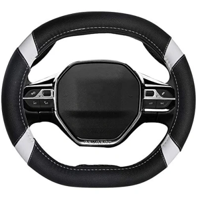 Abbildung von Mayco Bell Mikrofaser Leder Auto Lenkradbezug Fit für Peugeot 206 207 208 2016 2019 508 e (Weiß)
