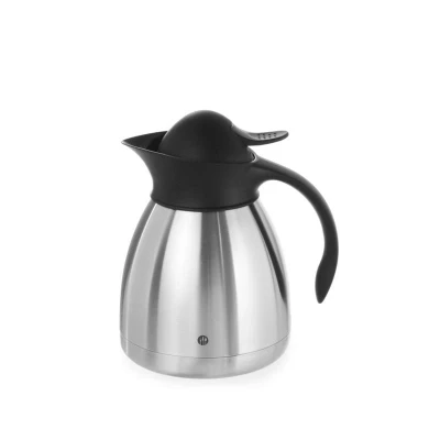 Abbildung von HENDI Isolierkanne 1 l Edelstahl doppelwandig Durchmesser: 14,5 cm Höhe: 20,5 Kaffee Druckknopfkappe schwarz, Thermoskanne