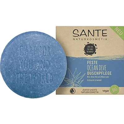 Abbildung von SANTE Naturkosmetik Feste Seife zum Duschen, Vegane Formel mit Bio Aloe und Meersalz, Ocean Dive Duschpflege, 1 x 80 g