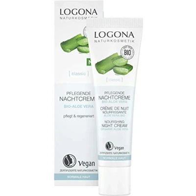 Abbildung von Bio Nachtcreme von LOGONA Naturkosmetik für intensive Feuchtigkeit mit Aloe Vera &amp; Shea Butter, Natürliche Gesichts Creme bei trockener Haut die Nacht, Vegane Pflege, 30ml
