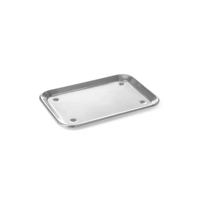 Abbildung von HENDI Serviertablett 24 x 17 cm mit Füßen Edelstahl silber spülmaschinengeeignet, Gastro Tablett rechteckig Buffet