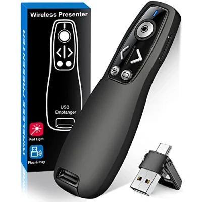 Abbildung von Presenter USB C, 2.4 GHz Wireless Powerpoint Fernbedienung via A &amp; C Empfänger, Rot Pointer für Präsentationen, Präsentationsfernbedienung Windows/Mac/PowerPoint/Keynote/Google Slides/PDF