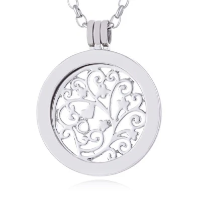 Abbildung von Morella Damen Halskette 70 cm Edelstahl mit Amulett und Coin 33 mm Frühlingsblumen Silber in Schmuckbeutel