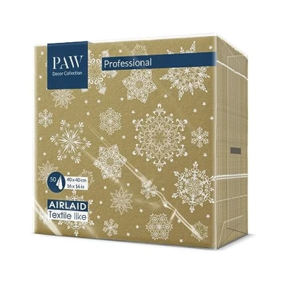 Abbildung von PAW Airlaid Servietten (40 x 40 cm) I 50 Stück Perfekt für Weihnachten, Winter, Feiertage Heiligabend Tischdekoration Stoffähnlich Schneeflocken gold Snowflakes