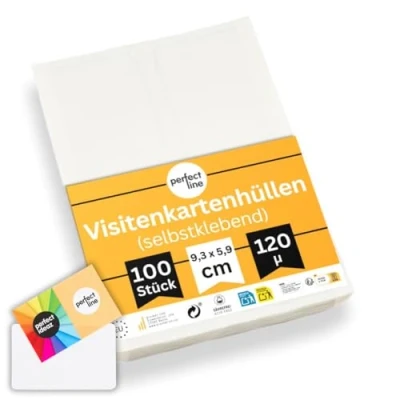 Abbildung von perfect line 100 Visiten Karten Hüllen selbstklebend 95x60 mm, Transparent, Glasklar, dokumentenecht, säurefrei