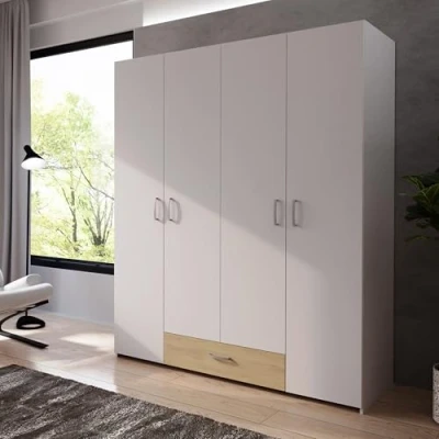Abbildung von FORTE ECONOBOX Kleiderschrank 160, 4 türiger Schrank mit viel Stauraum, Holzwerkstoff, Weiß/Puccini Eiche, 159,1 cm breit, 190,5 hoch, 54,4 tief