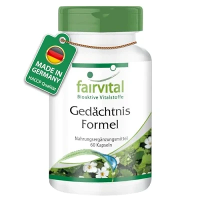 Abbildung von Fairvital Gedächtnis Formel 60 Kapseln HOCHDOSIERT VEGAN mit Brahmi (Bacopa Monnieri), Ginkgo und mehr