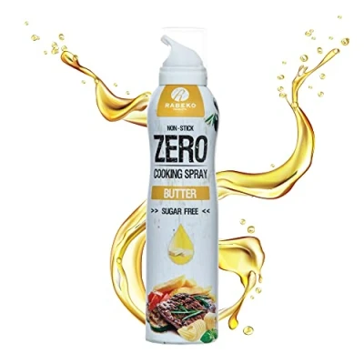 Abbildung von Rabeko Zero Kochspray kalorienarm BUTTER 800 Portionen,2 kcal pro Sprühstoß Pfannenspray zum Braten, Grillen &amp; Backen ohne Zusätze, Zucker Non Stick Cooking SprayGluten und Laktosefrei