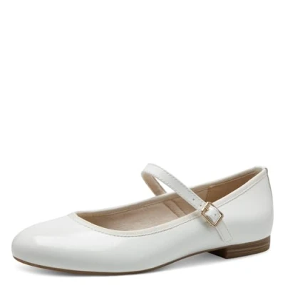 Abbildung von MARCO TOZZI Damen Ballerinas mit Riemchen Vegan, Weiß (White Patent), 39 EU
