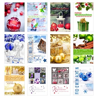 Abbildung von Edition Seidel Set 12 Weihnachtskarten mit Umschlag. Weihnachten Karte (Doppelkarten/Klappkarten Briefumschlag). Postkarte Weihnachtspostkarte