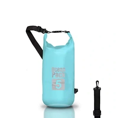 Abbildung von Dry Bag wasserdichte Tasche Meer 5l 10L 20L mit verstellbarem Schultergurt, Waterproof trockener Beutel/Sack, Kayaking Boots Ausflug Kanu/Fischen/Rafting/Snowboarding Blau,