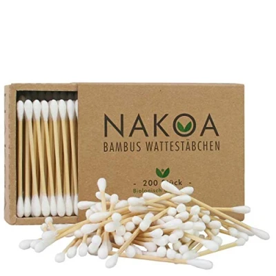 Abbildung von NAKOA Wattestäbchen aus Bambus und Baumwolle, 1er Pack (200 Stück) nachhaltig &amp; umweltfreundlich