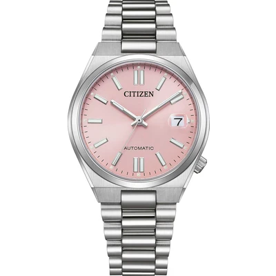 Abbildung von CITIZEN Damenuhr Automatik mit Edelstahl Gliederband 37 MM Saphirglas Datum Rosa NJ0200 50Z