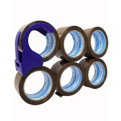 Abbildung von gws Paketklebeband 6 Rollen braun Geräuscharmes Universalklebeband zum Verpacken von Paketen mit Abroller 66 m Länge 50 mm Breite