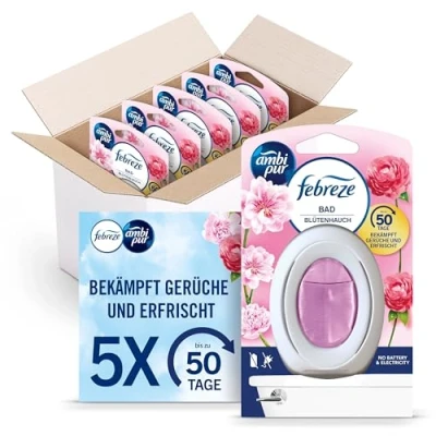 Abbildung von Febreze Bad Lufterfrischer, Kontinuierliche Geruchsbekämpfung Und verhinderung, Blütenhauch 5 Stück