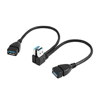 Abbildung von USB 3.0 Verlängerungskabel, 20 cm, links und rechtwinklig, 90 Grad Adapter, Typ A Stecker auf Buchse, High Speed Verbindung, 2 Stück