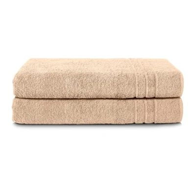 Abbildung von Komfortec 2er Saunatuch Set 80x200 cm aus 100% Baumwolle, XXL Saunatücher, Sauna Handtuch, Weich, Groß, Frottee, Schnelltrocknend, Sand/Beige
