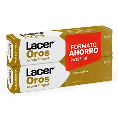Abbildung von LACER OROS Zahnpasta, 2 x 125 ml, umfassender Mundschutz, dreifache Wirkung, verhindert Blutungen, reduziert die Empfindlichkeit der Zähne, schützt vor Karies