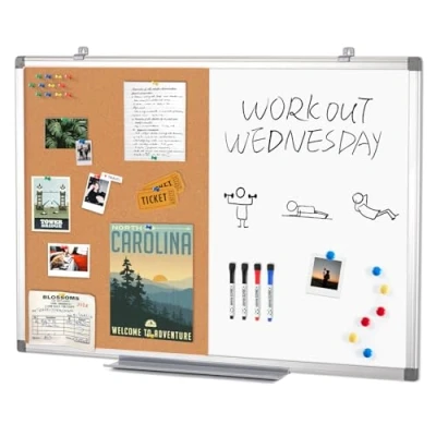 Abbildung von Swansea Whiteboard Magnettafel und Pinnwand Kork Wand Deko mit Aluminiumrahmen für Wohnung, Büro, Küche Schule, 90X60cm