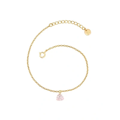 Abbildung von Glanzstücke München Damen Armband aus 925/ Sterling Silber gelbvergoldet 14 Karat mit Rosenquarz rosa Herz Edelsteinarmband