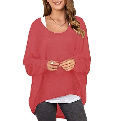 Abbildung von ZANZEA Damen Lose Asymmetrisch Jumper Sweatshirt Pullover Bluse Oberteile Oversize Tops Rot XL