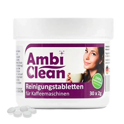 Abbildung von AmbiClean Reinigungstabletten für Kaffeemaschinen Gründlich Geschmacksneutral Kaffeefettlöser und Kaffeeöllöser Jura, Siemens, Delonghi, Krups, Melitta, Bosch uvm. 30 Stück