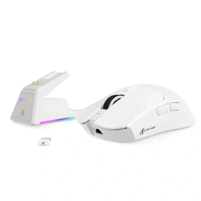 Abbildung von MAMBASNAKE x Attack Shark X1 Gaming Maus mit Ladestation, 49g Ultralight, 40K DPI PAW3395 PRO Sensor, 1000Hz Abfragerate, BT/2,4G Wireless/Wired PC Office Grip Tape für Mac/Win11 Weiß