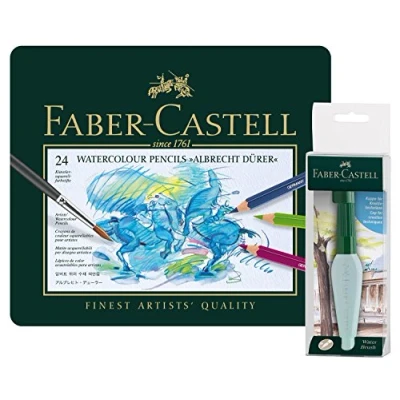 Abbildung von Faber Castell 117590 Aquarellstifte Albrecht Durer 24 Metallkoffer Kunst und Grafik Wassertankpinsel
