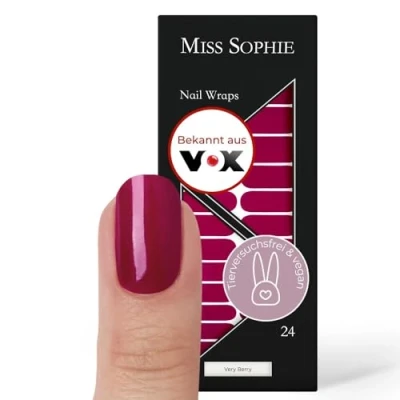 Abbildung von Original Miss Sophie Nagelfolien Very Berry I 24 ultra dünne Nagellack Streifen einfarbig Für Finger &amp; Fußnägel Hält auf Natur sowie lackierten, Acryl , Gel Shellac Nägeln