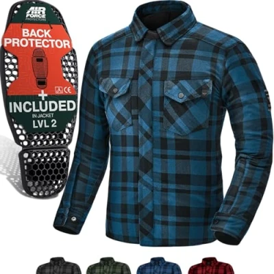 Abbildung von SHIMA RENEGADE MEN Motorrad Hemd Verschleißfest Baumwolle Karierte Motorradjacke Herren mit CE Protektoren, FiberQL Aramid und Kühlungsschicht Reißverschluss (RENEGADE 2, Blau, L)