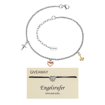 Abbildung von Engelsrufer SET Fußkettchen Glaube Liebe Hoffnung für Damen aus Edelstahl, Tricolor, Karabinerverschluss inkl. Armband Herzflügel Größenverstellbar, ERFS FLH TRI + ERJC HEARTWING