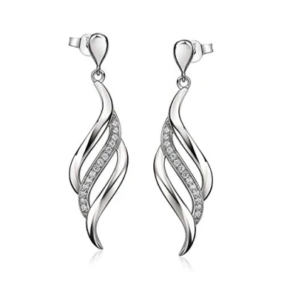 Abbildung von Elegante Damen Ohrstecker Ohrhänger Silber 925 mit Zirkonia lang gedreht in Schmuck Etui SO 455