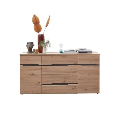 Abbildung von Stella Trading MEMPHIS Sideboard in Artisan Eiche Optik, Graphit Moderne Kommode mit Schubladen und viel Stauraum 165 x 82 44 cm (B/H/T)