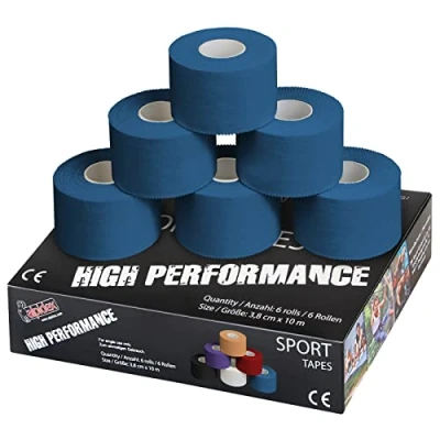Abbildung von ALPIDEX 6 Rollen Sport Tape Set 3,8 cm x 10 m Gelenk Tapeverband Viele Farben Reißbares Unelastisches Sporttape Hautfreundlich Handball Fußball Volleyball, Farbe:blau