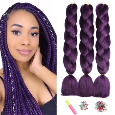 Abbildung von ShowJarlly Kanekalon Kunsthaar Haar, Haar Braids Extension, Ombre Jumbo Braid Haarverlängerung 24&quot;, Zöpfe Box Zum Einflechten Violett#
