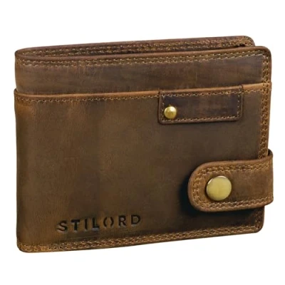 Abbildung von STILORD &#039;Finley&#039; Leder Geldbörse Herren RFID und NFC Schutz Männer Portemonnaie mit Druckknopf Brieftasche Ausleseschutz in Geschenkbox, Farbe:mittel braun