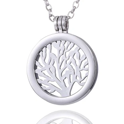 Abbildung von Morella Damen Halskette 70 cm Edelstahl und Anhänger mit Coin Wunderbaum Silber in Schmuckbeutel